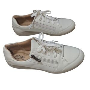 Clarks Collection Sneakers Bryianne Bayla Womens 9.5 White Side Zip Leather